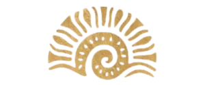 Artistic logo of a lambis shell with sun rays, representing the soulful, sun-soaked spirit of Soley Karayib Martinique travel planning.